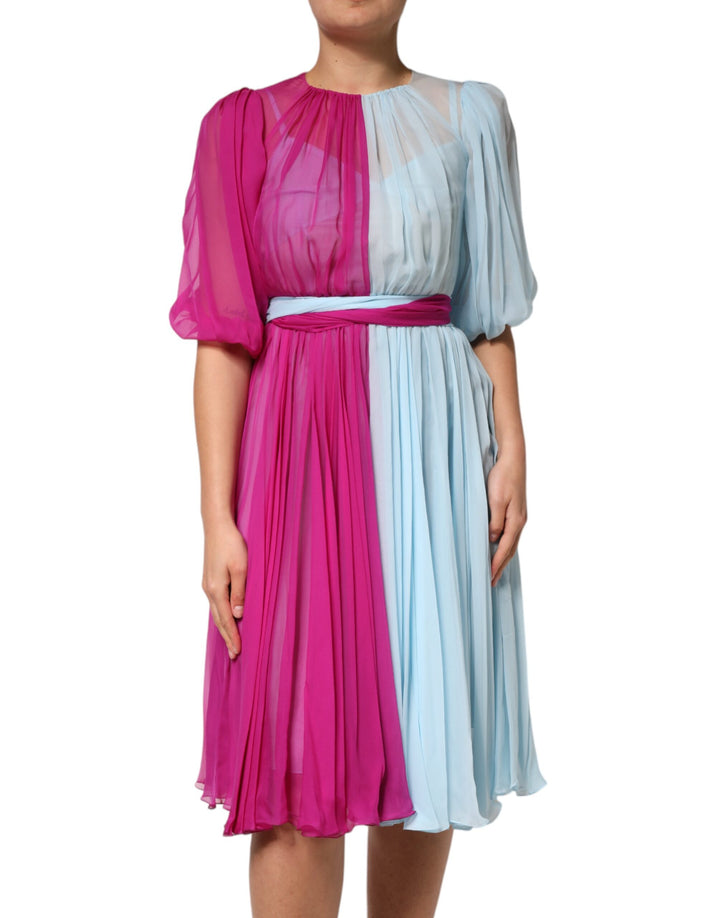 Dolce &amp; Gabbana Sample Sale Dolce &amp; Gabbana Fuchsia Light Blue Silk Two Tone Midi Dress - | Designer outlet