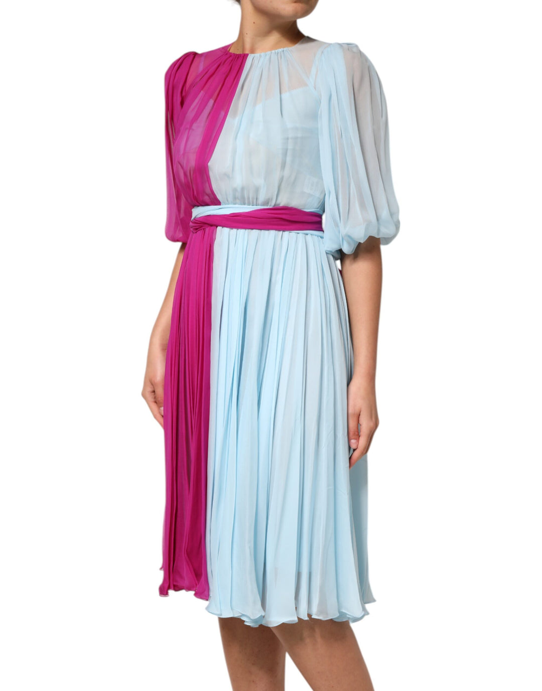 Dolce &amp; Gabbana Sample Sale Dolce &amp; Gabbana Fuchsia Light Blue Silk Two Tone Midi Dress - | Designer outlet