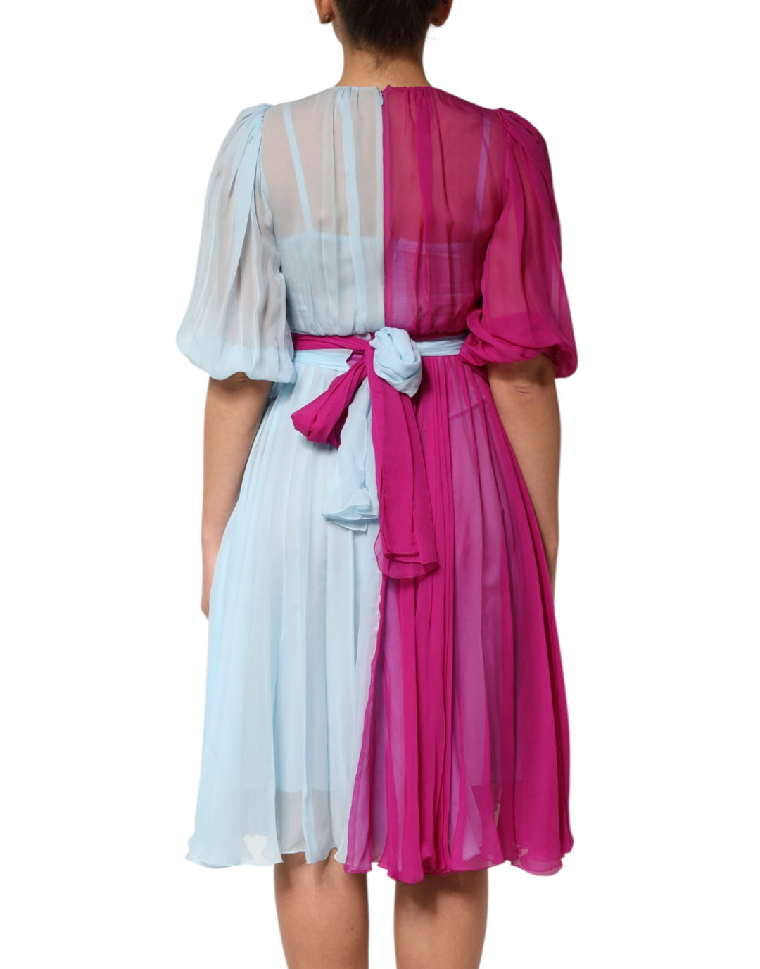 Dolce &amp; Gabbana Sample Sale Dolce &amp; Gabbana Fuchsia Light Blue Silk Two Tone Midi Dress - | Designer outlet