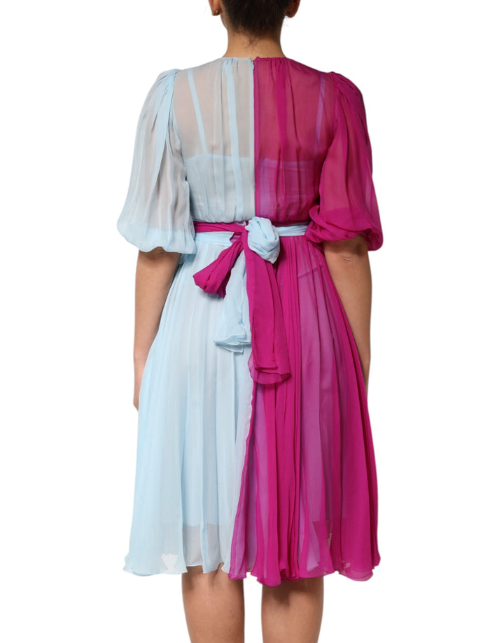 Dolce &amp; Gabbana Sample Sale Dolce &amp; Gabbana Fuchsia Light Blue Silk Two Tone Midi Dress - | Designer outlet