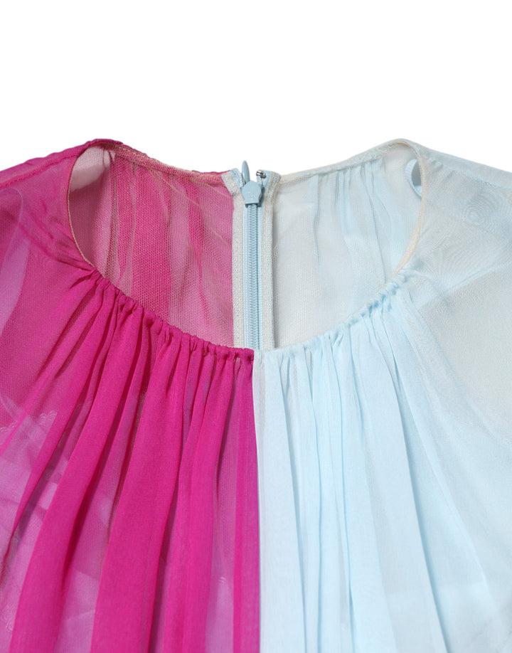 Dolce &amp; Gabbana Sample Sale Dolce &amp; Gabbana Fuchsia Light Blue Silk Two Tone Midi Dress - | Designer outlet