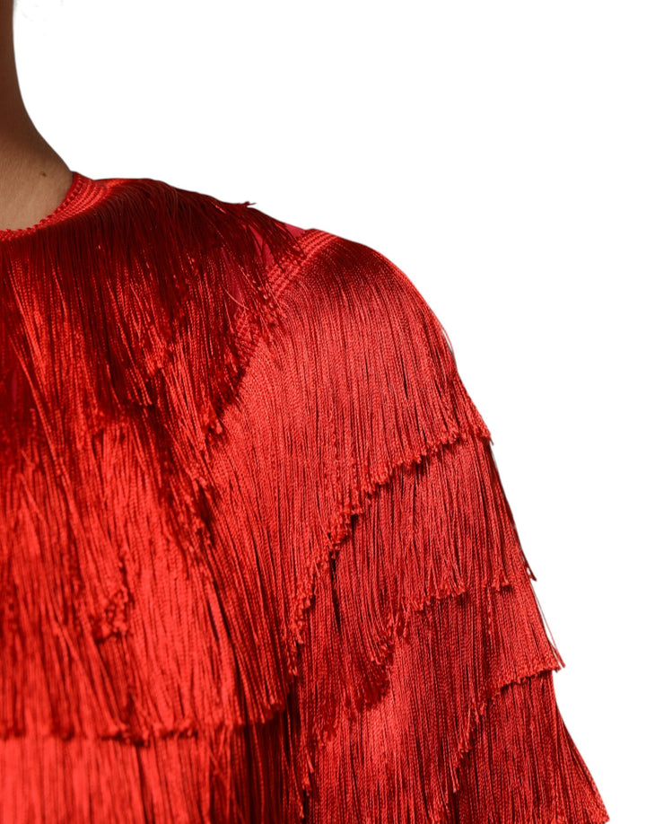 Dolce &amp; Gabbana Sample Sale Dolce &amp; Gabbana Red Silk Tiers Fringe Shift Knee Length Dress - | Designer outlet