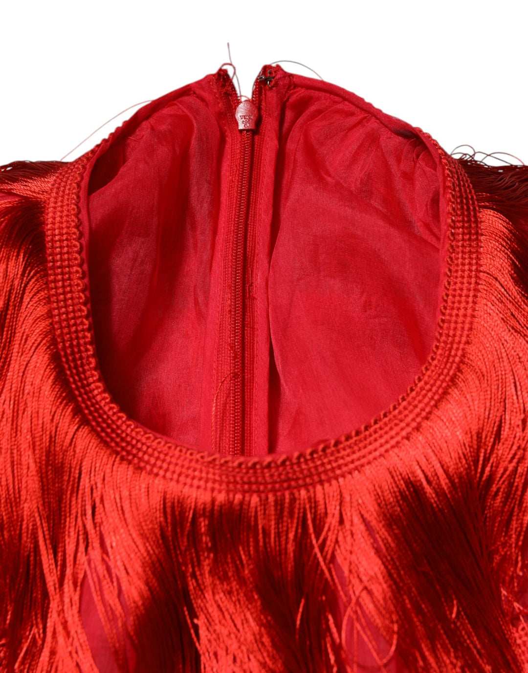 Dolce &amp; Gabbana Sample Sale Dolce &amp; Gabbana Red Silk Tiers Fringe Shift Knee Length Dress - | Designer outlet
