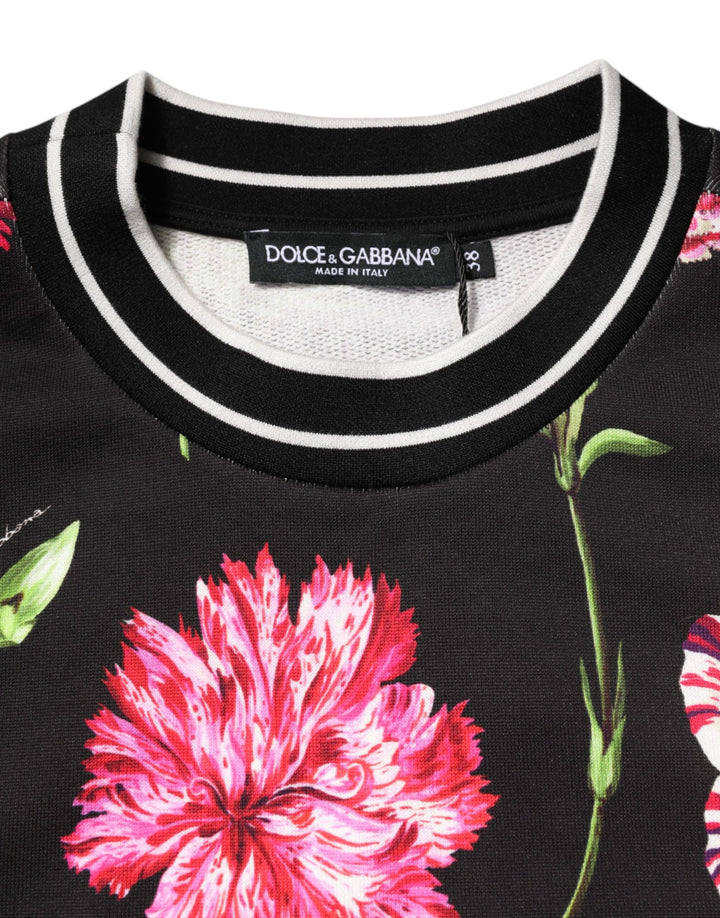 Dolce & Gabbana Black Floral Print Cotton Short Sleeves Top