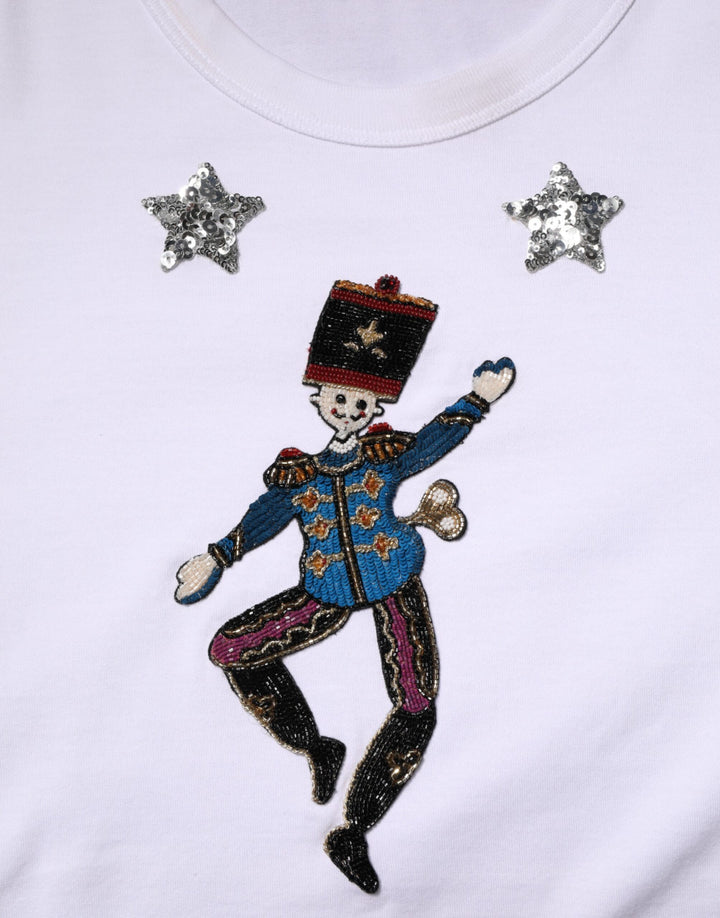 Dolce & Gabbana White Cotton Sequin Embellished Top T-shirt