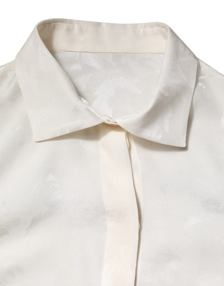 Dolce & Gabbana White Silk Long Sleeves Collared Shirt Top