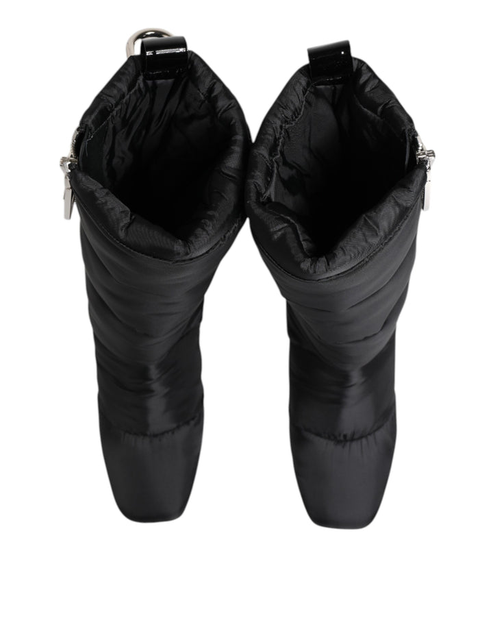 Dolce &amp; Gabbana Sample Sale Dolce &amp; Gabbana Black Padded Mid Calf Logo Heel Boots Shoes - | Designer outlet