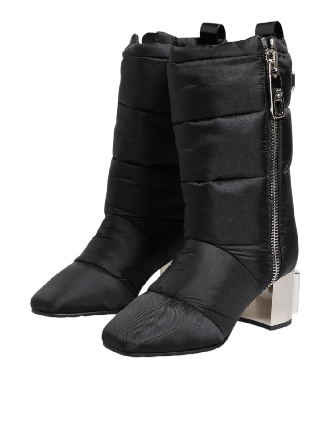 Dolce &amp; Gabbana Sample Sale Dolce &amp; Gabbana Black Padded Mid Calf Logo Heel Boots Shoes - | Designer outlet