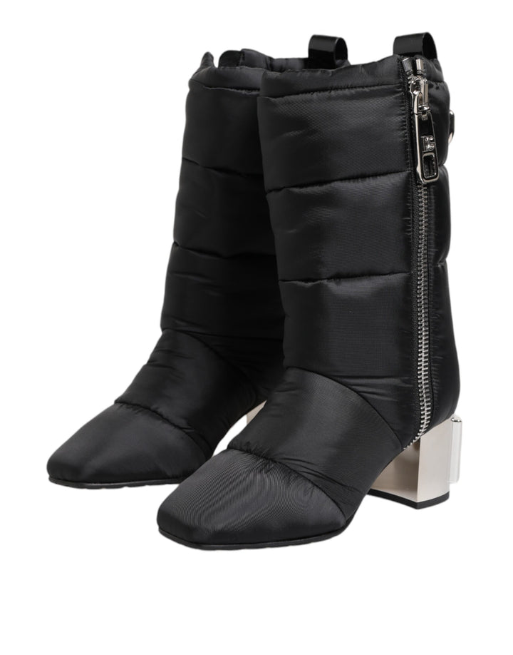 Dolce &amp; Gabbana Sample Sale Dolce &amp; Gabbana Black Padded Mid Calf Logo Heel Boots Shoes - | Designer outlet