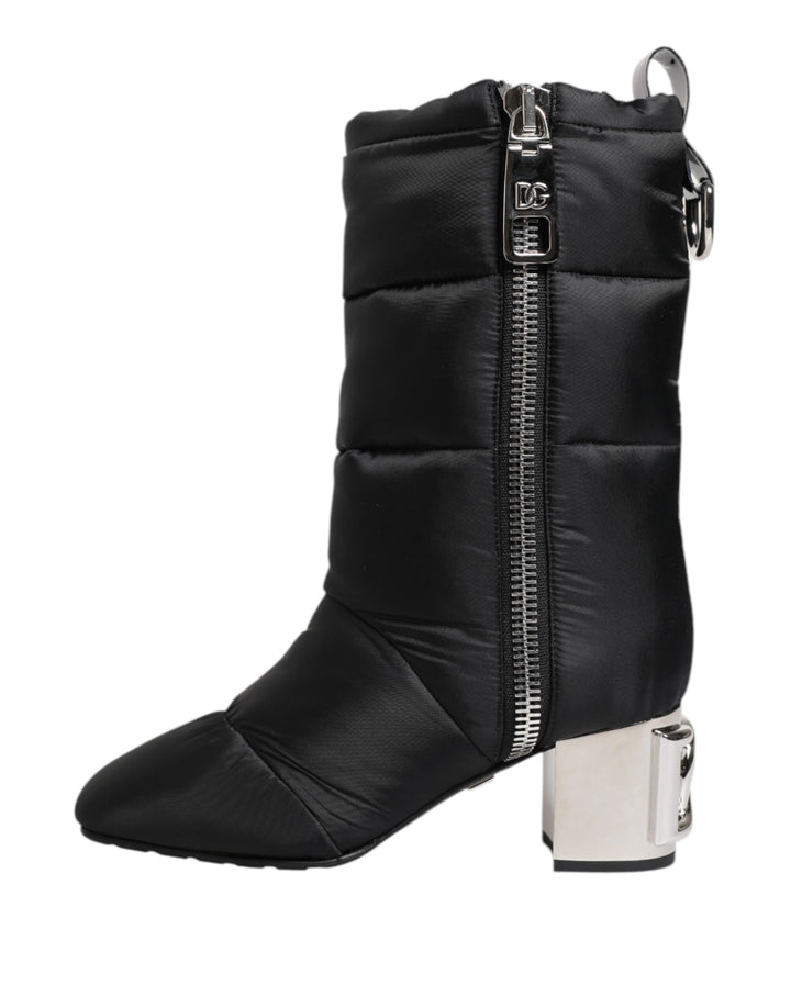 Dolce &amp; Gabbana Sample Sale Dolce &amp; Gabbana Black Padded Mid Calf Logo Heel Boots Shoes - | Designer outlet