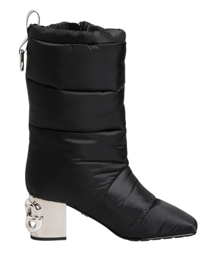 Dolce &amp; Gabbana Sample Sale Dolce &amp; Gabbana Black Padded Mid Calf Logo Heel Boots Shoes - | Designer outlet