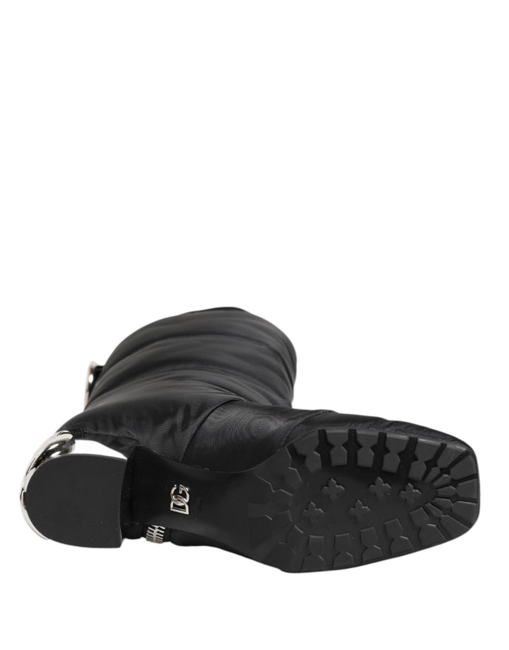 Dolce &amp; Gabbana Sample Sale Dolce &amp; Gabbana Black Padded Mid Calf Logo Heel Boots Shoes - | Designer outlet