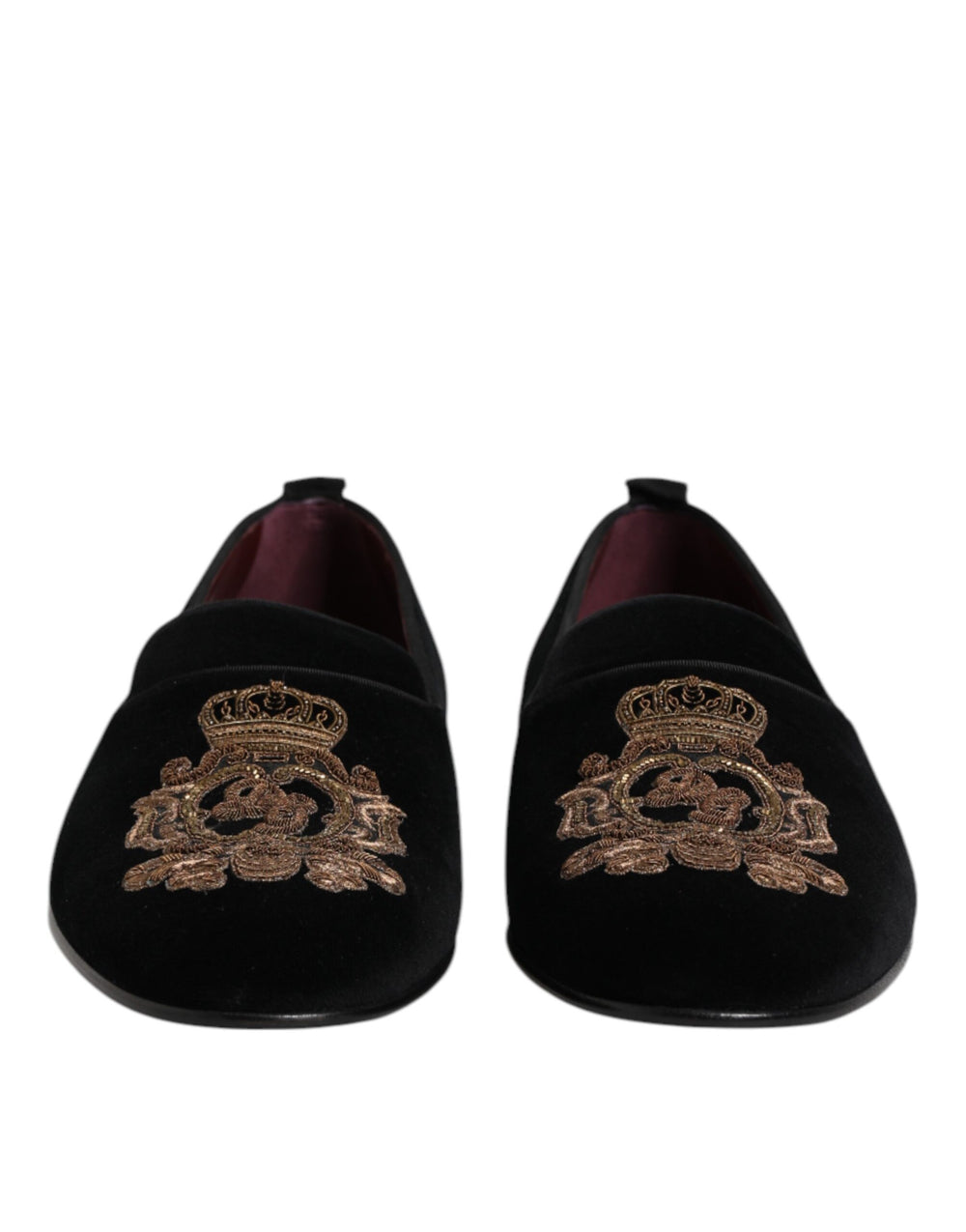 Dolce & Gabbana Black Velvet Gold Crown Mens Loafers Shoes by Dolce & Gabbana outlet now on sale