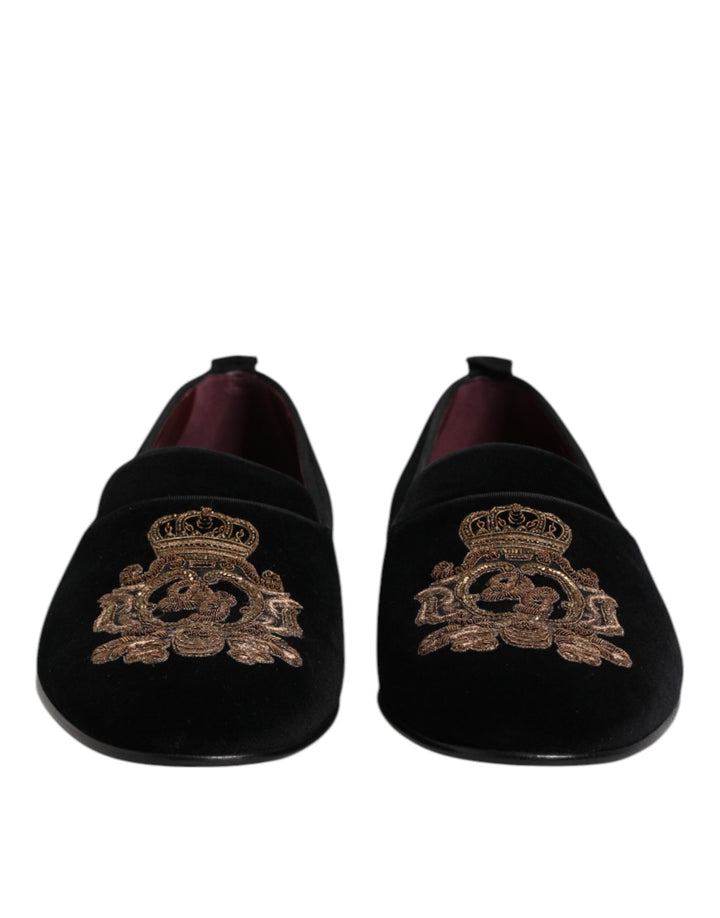 Dolce &amp; Gabbana Sample Sale Dolce &amp; Gabbana Black Velvet Gold Crown Mens Loafers Shoes - | Designer outlet
