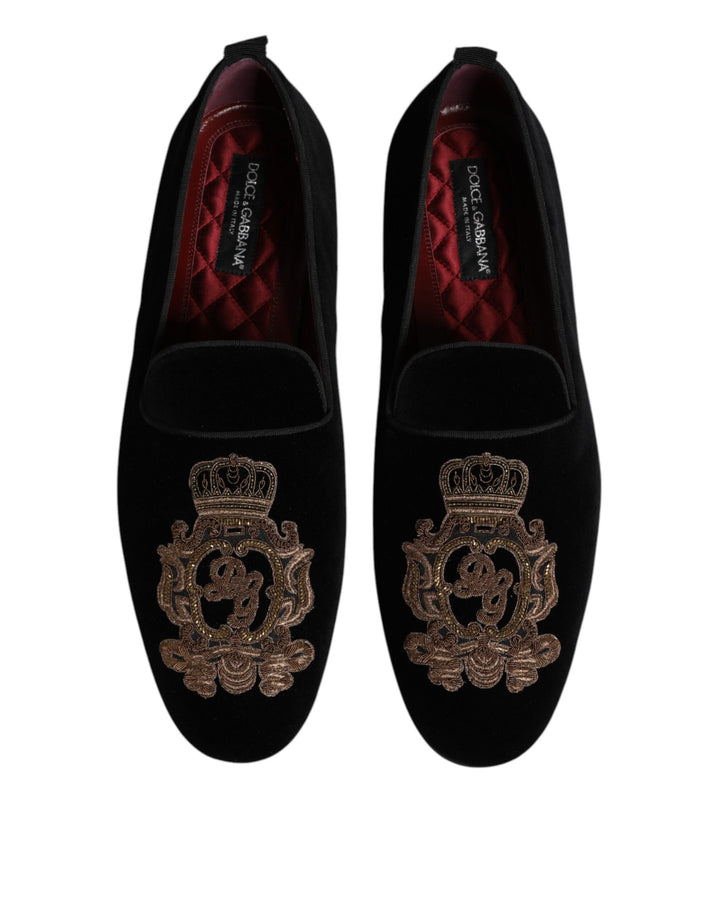 Dolce &amp; Gabbana Sample Sale Dolce &amp; Gabbana Black Velvet Gold Crown Mens Loafers Shoes - | Designer outlet
