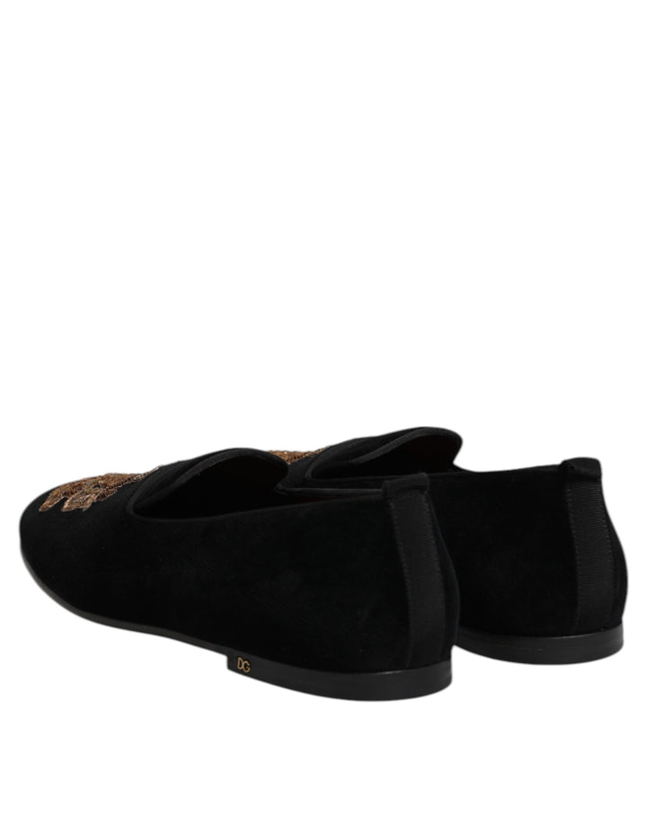 Dolce &amp; Gabbana Sample Sale Dolce &amp; Gabbana Black Velvet Gold Crown Mens Loafers Shoes - | Designer outlet