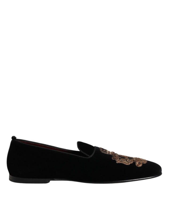 Dolce &amp; Gabbana Sample Sale Dolce &amp; Gabbana Black Velvet Gold Crown Mens Loafers Shoes - | Designer outlet