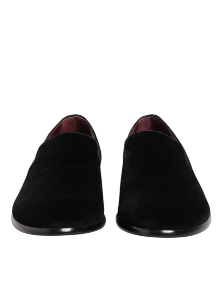 Dolce & Gabbana Black Velvet Loafers Formal Men Dress Shoes by Dolce & Gabbana outlet now on sale