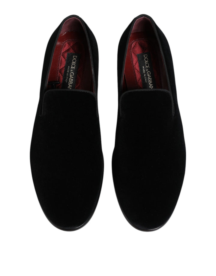 Dolce & Gabbana Black Velvet Loafers Formal Men Dress Shoes by Dolce & Gabbana outlet now on sale