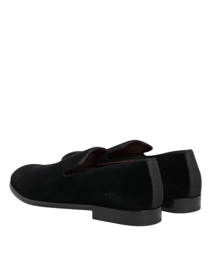 Dolce & Gabbana Black Velvet Loafers Formal Men Dress Shoes by Dolce & Gabbana outlet now on sale