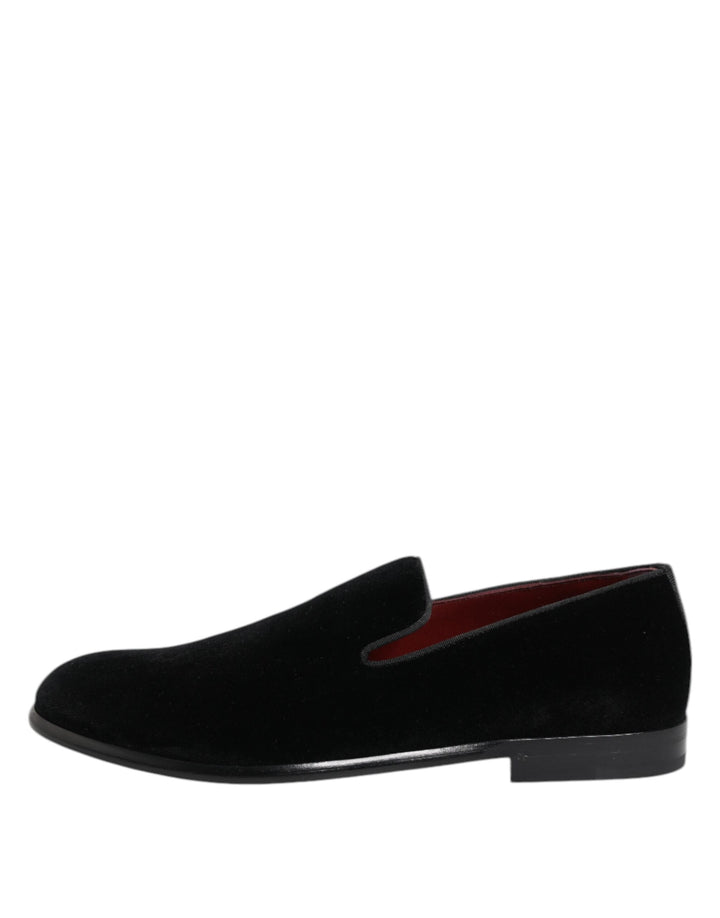 Dolce & Gabbana Black Velvet Loafers Formal Men Dress Shoes by Dolce & Gabbana outlet now on sale