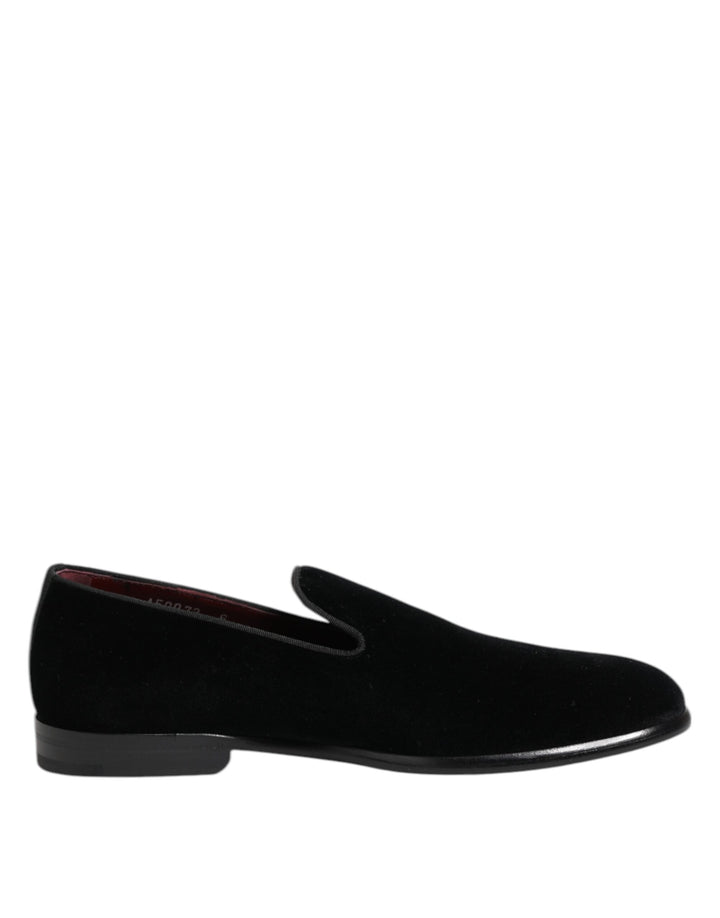 Dolce & Gabbana Black Velvet Loafers Formal Men Dress Shoes by Dolce & Gabbana outlet now on sale