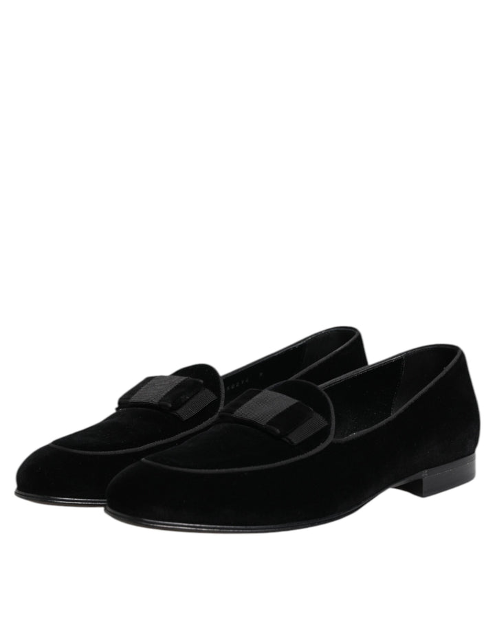 Dolce &amp; Gabbana Black Velvet Loafers Formal Men Dress Shoes by Dolce &amp; Gabbana outlet now on sale