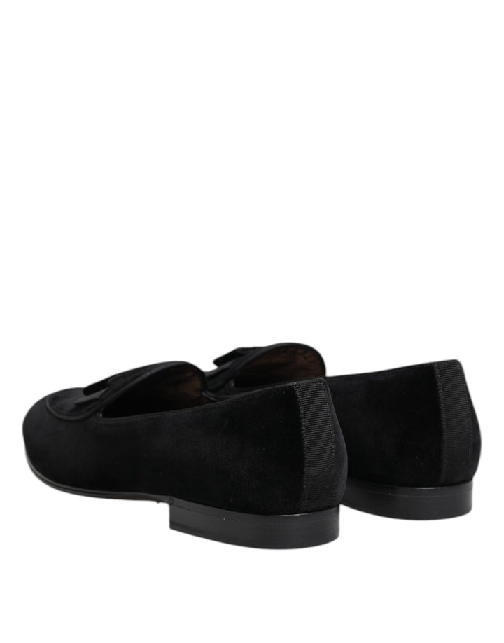 Dolce &amp; Gabbana Black Velvet Loafers Formal Men Dress Shoes by Dolce &amp; Gabbana outlet now on sale