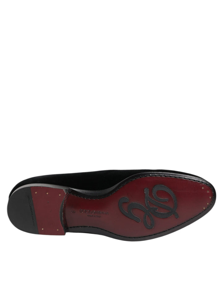 Dolce &amp; Gabbana Black Velvet Loafers Formal Men Dress Shoes by Dolce &amp; Gabbana outlet now on sale