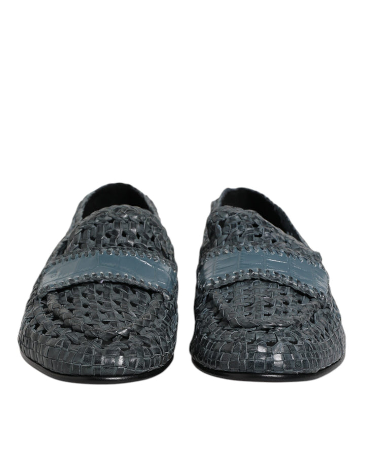 Dolce & Gabbana Blue Woven Raffia Slip On Loafers Shoes by Dolce & Gabbana outlet now on sale