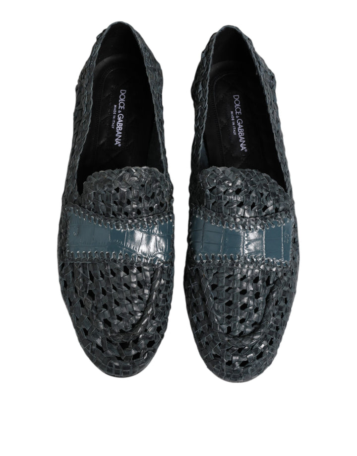 Dolce & Gabbana Blue Woven Raffia Slip On Loafers Shoes by Dolce & Gabbana outlet now on sale