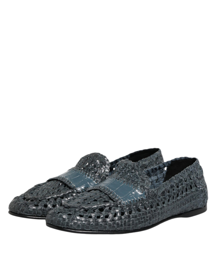 Dolce & Gabbana Blue Woven Raffia Slip On Loafers Shoes by Dolce & Gabbana outlet now on sale