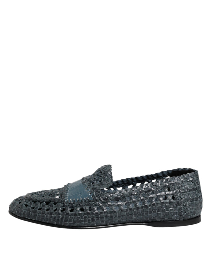 Dolce & Gabbana Blue Woven Raffia Slip On Loafers Shoes by Dolce & Gabbana outlet now on sale