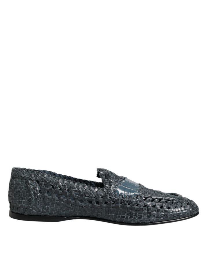 Dolce & Gabbana Blue Woven Raffia Slip On Loafers Shoes by Dolce & Gabbana outlet now on sale