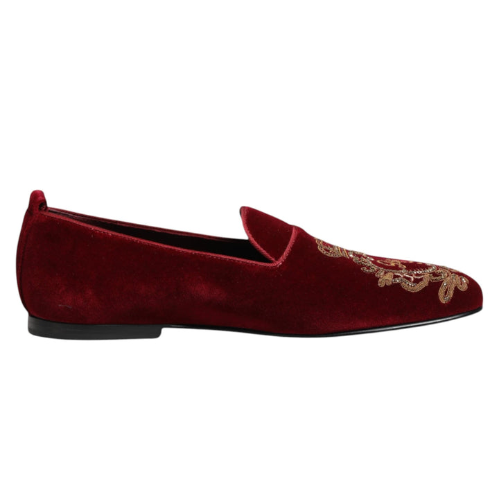 Dolce &amp; Gabbana Sample Sale Dolce &amp; Gabbana Red Velvet Gold Crown Mens Loafers Shoes - | Designer outlet