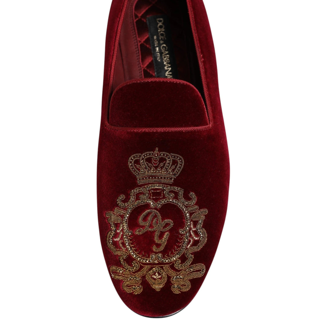 Dolce &amp; Gabbana Sample Sale Dolce &amp; Gabbana Red Velvet Gold Crown Mens Loafers Shoes - | Designer outlet