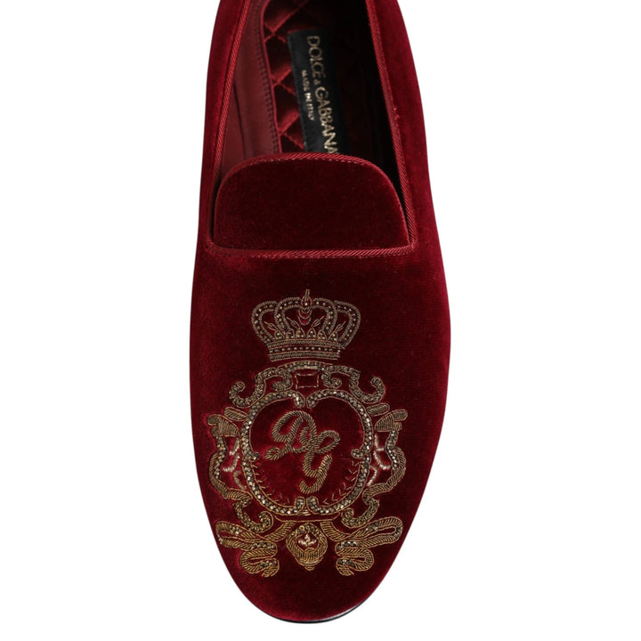 Dolce &amp; Gabbana Sample Sale Dolce &amp; Gabbana Red Velvet Gold Crown Mens Loafers Shoes - | Designer outlet