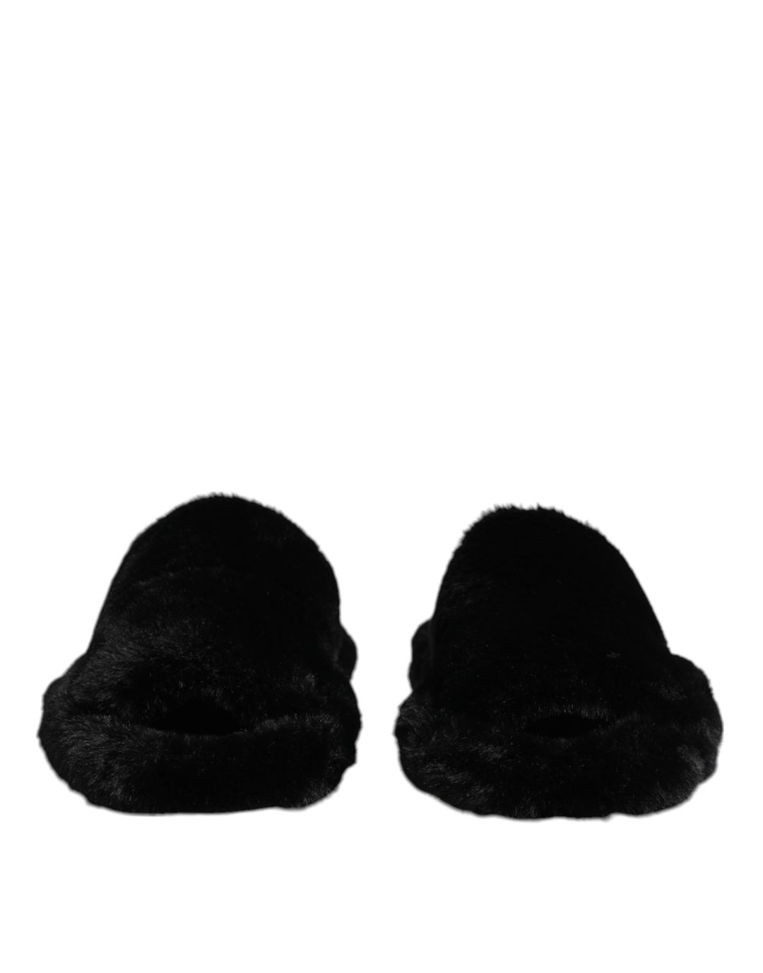 Dolce & Gabbana Black Faux Fur Flats Men Sandals Shoes