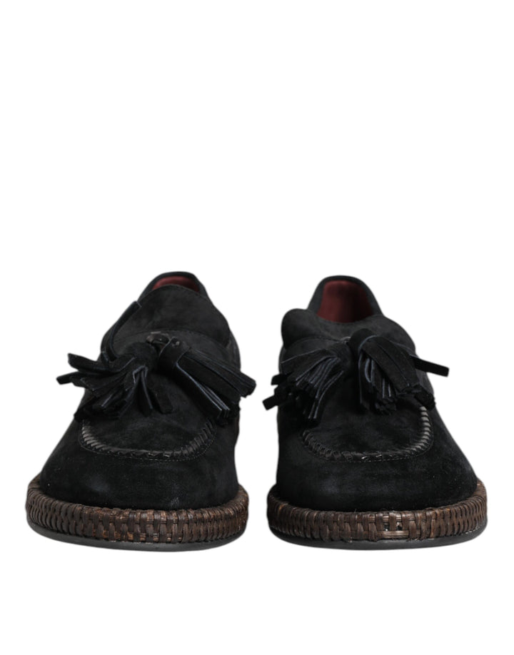 Dolce & Gabbana Black Suede Tassel Embellished Loafers Shoes by Dolce & Gabbana outlet now on sale