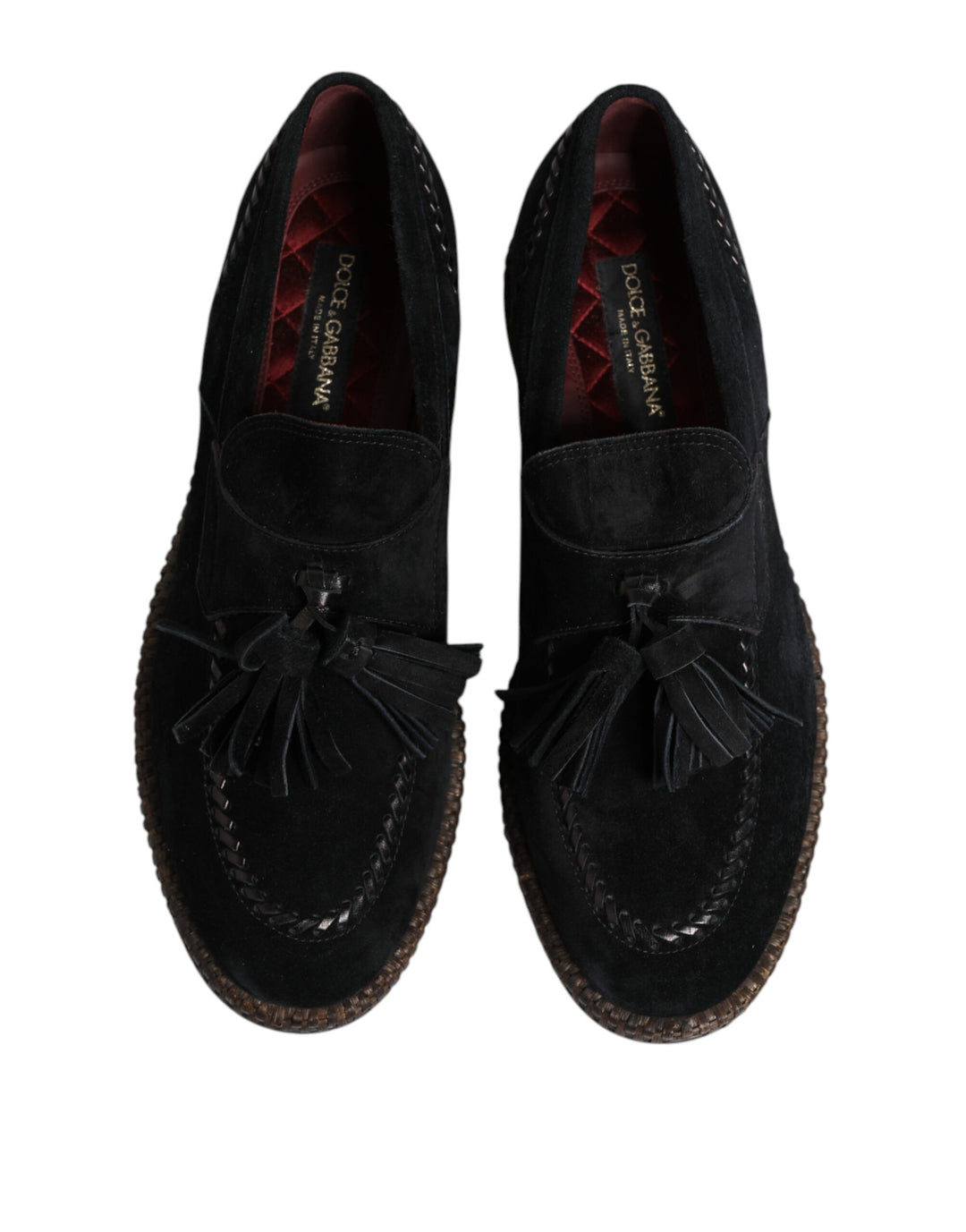 Dolce & Gabbana Black Suede Tassel Embellished Loafers Shoes by Dolce & Gabbana outlet now on sale