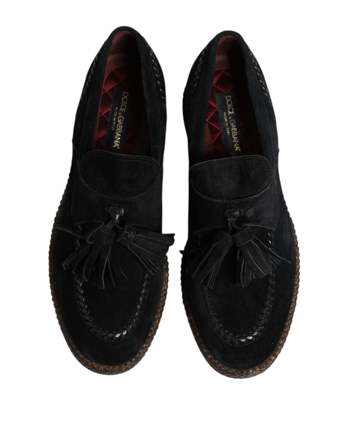 Dolce & Gabbana Black Suede Tassel Embellished Loafers Shoes by Dolce & Gabbana outlet now on sale