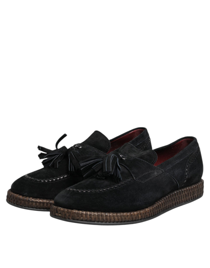 Dolce & Gabbana Black Suede Tassel Embellished Loafers Shoes by Dolce & Gabbana outlet now on sale