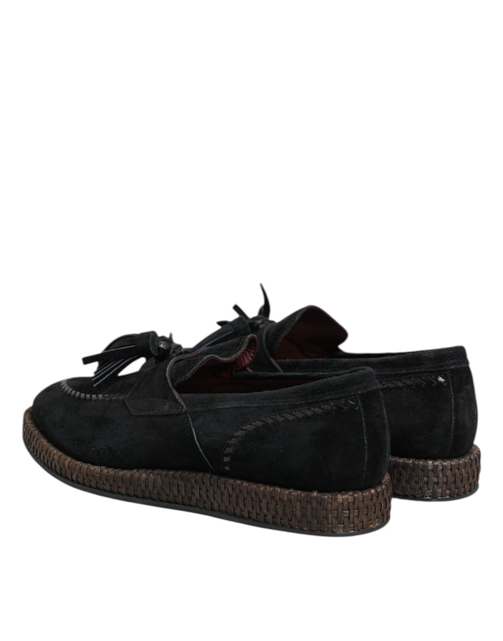 Dolce & Gabbana Black Suede Tassel Embellished Loafers Shoes by Dolce & Gabbana outlet now on sale