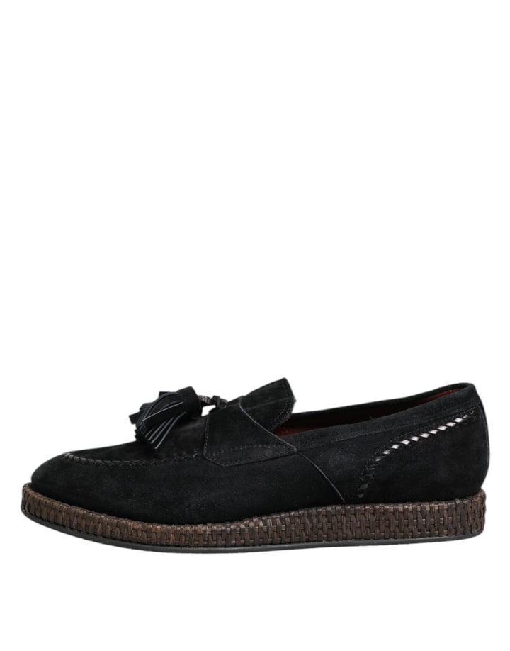 Dolce & Gabbana Black Suede Tassel Embellished Loafers Shoes by Dolce & Gabbana outlet now on sale