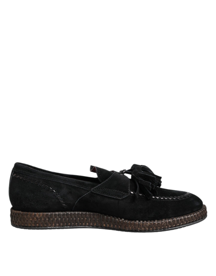 Dolce & Gabbana Black Suede Tassel Embellished Loafers Shoes by Dolce & Gabbana outlet now on sale