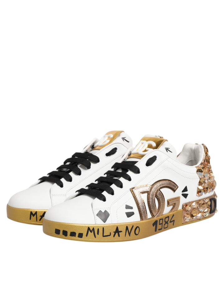 Dolce &amp; Gabbana White Gold Crystal Portofino Sneakers Shoes by Dolce &amp; Gabbana outlet now on sale