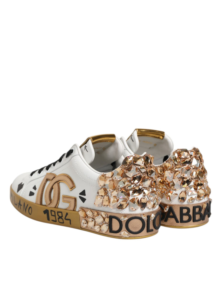 Dolce &amp; Gabbana Sample Sale Dolce &amp; Gabbana White Gold Crystal Portofino Sneakers Shoes - | Designer outlet