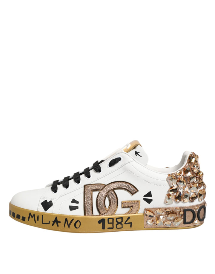 Dolce &amp; Gabbana White Gold Crystal Portofino Sneakers Shoes by Dolce &amp; Gabbana outlet now on sale