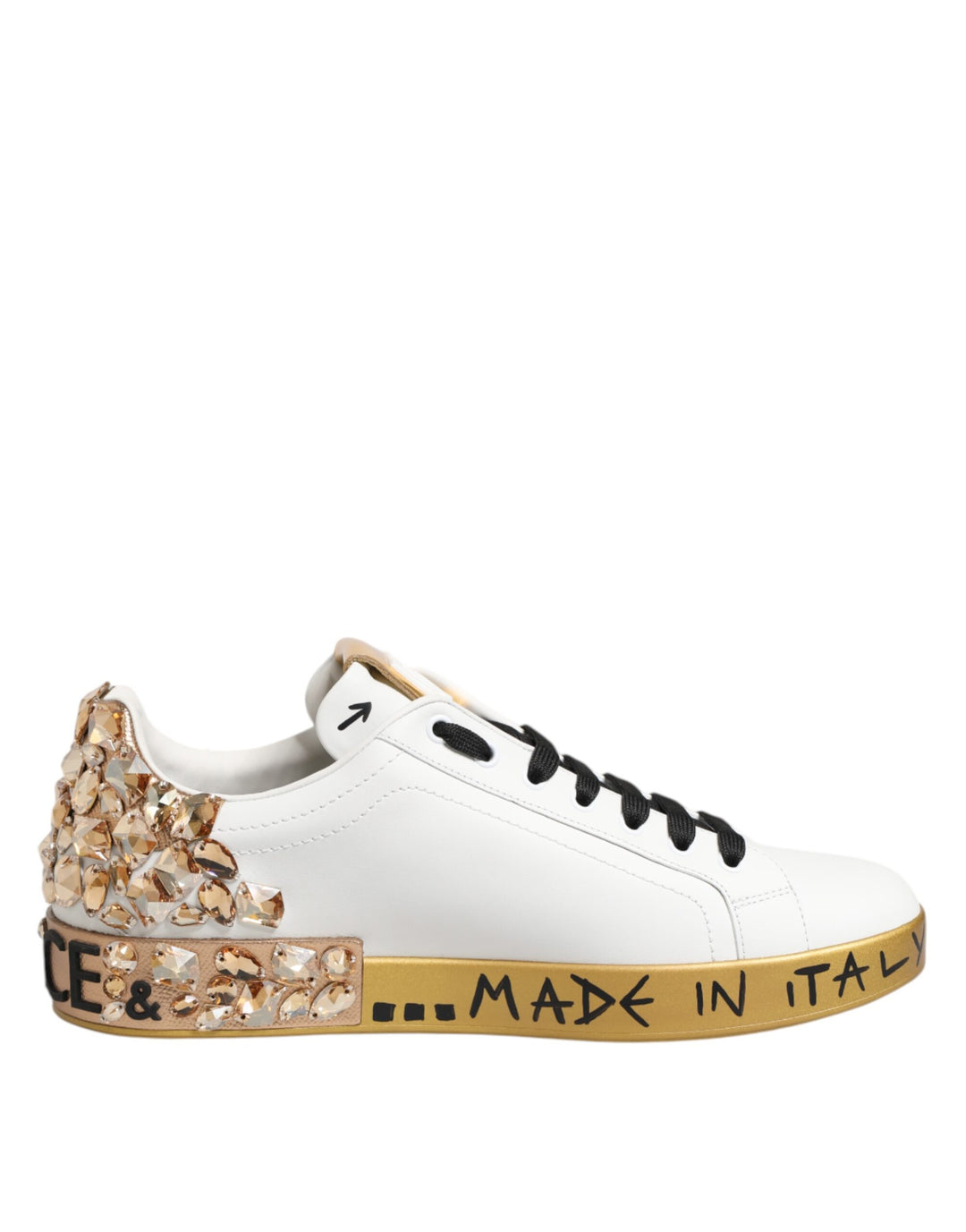 Dolce &amp; Gabbana White Gold Crystal Portofino Sneakers Shoes by Dolce &amp; Gabbana outlet now on sale
