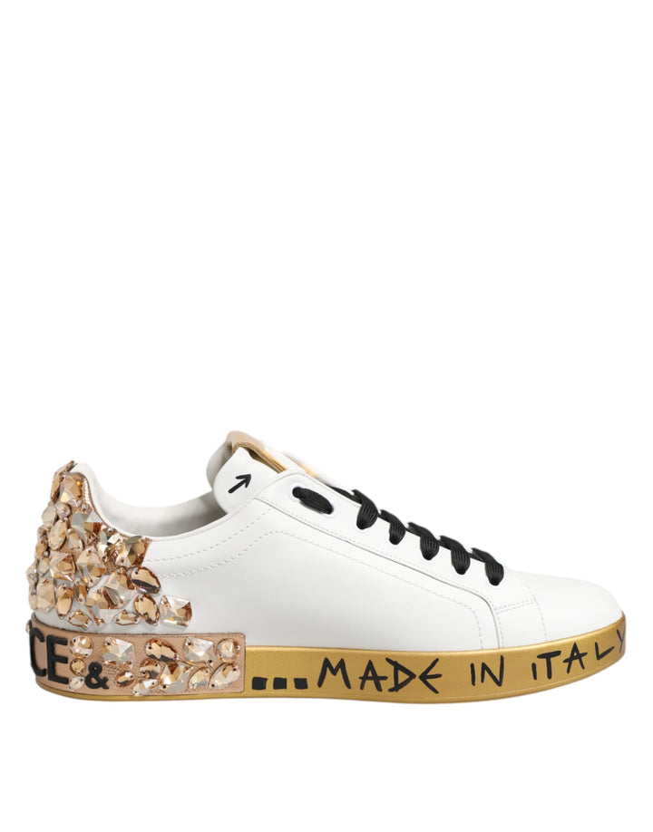 Dolce &amp; Gabbana White Gold Crystal Portofino Sneakers Shoes by Dolce &amp; Gabbana outlet now on sale